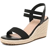 mikarka Wedges Sandals for Women - Elastic Strap Espadrilles Wedges, Slip On Open Toe Platform Sandals for Dressy Casual Summer Shoes