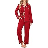 Ekouaer Womens Pajamas Set Cotton PJs Long Sleeve Sleepwear Button Down Tops and Pants 2 Piece Lounge Set