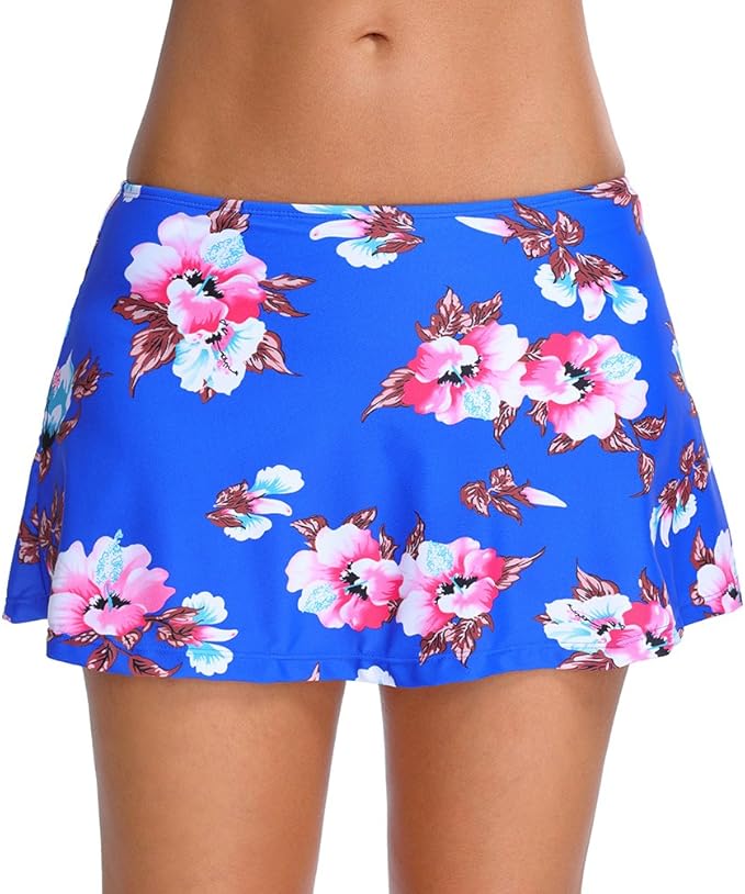 OLIPHEE Women's Swim ALine Skirted Bikini Bottom with Attached Brief