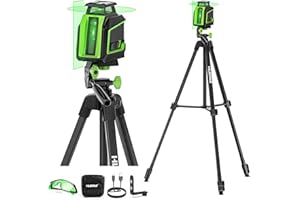Huepar 360° Laser Level with Tripod 60in, 82Ft - 165Ft Self Leveling Laser Level with Pulse Mode, 3 Brightness Levels Rechargeable Li-ion Battery Green Line Laser Leveler Tool for DIY Indoor Project