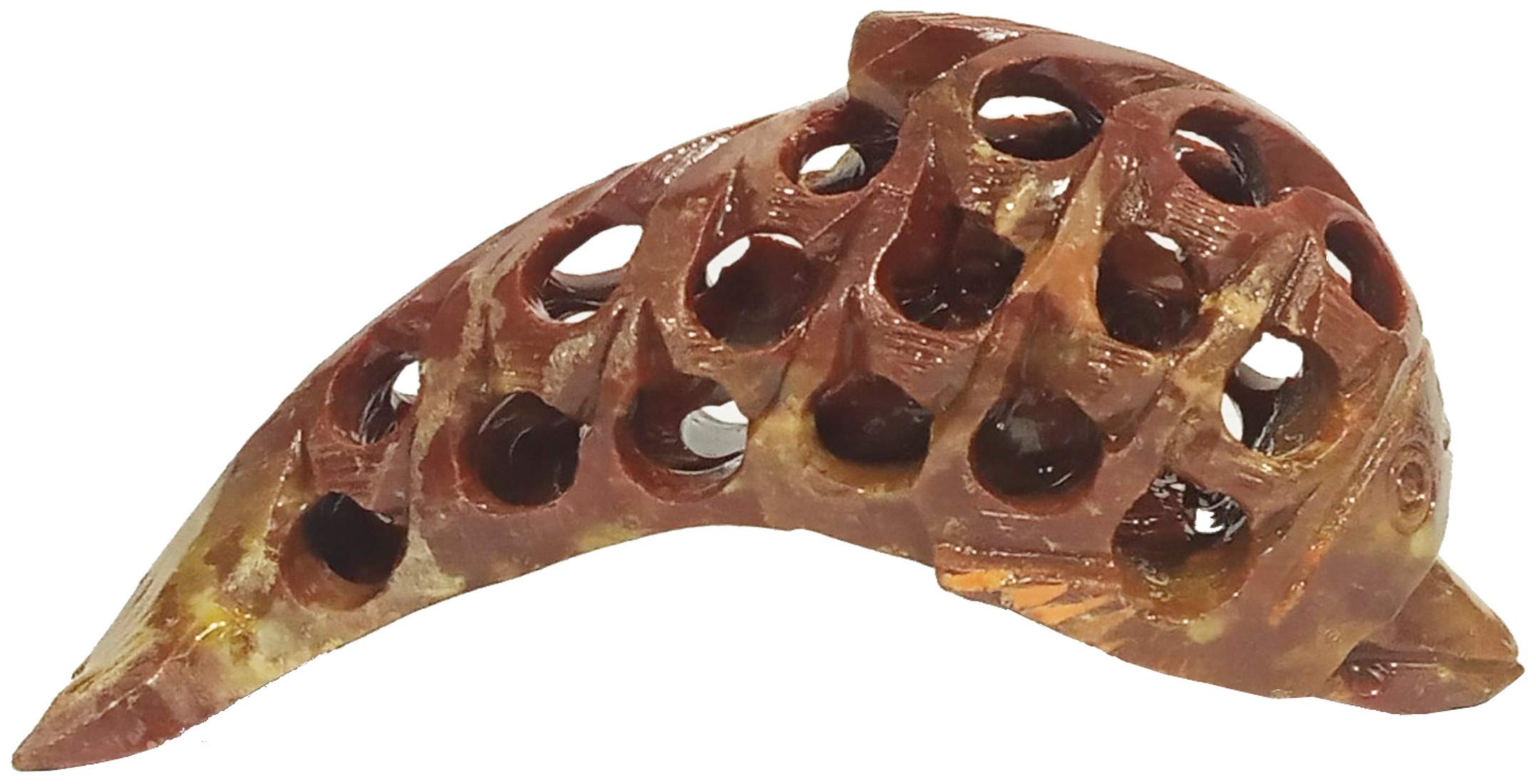 Purpledip Soapstone Statue Nested Dolphins: Lattice Design Jaali Work Mesh Sculpture (12138)