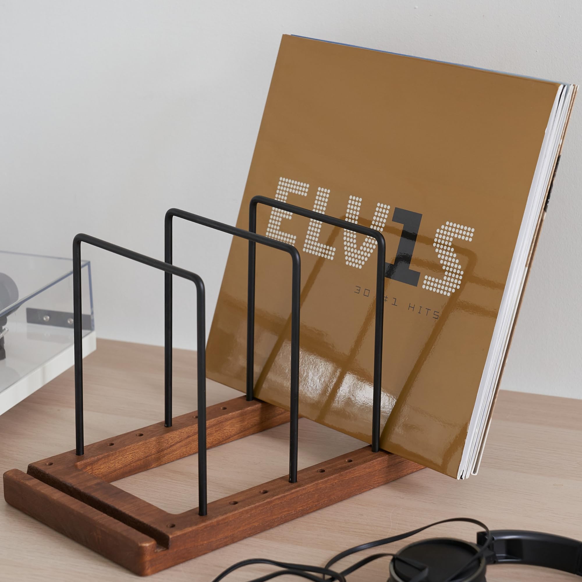 Photo 1 of Decorative Vinyl Record Storage For Up to 75 Single Records – Sturdy LP Holder Stand Organizes All Your Favorite Classic, Oldies, or Recent Hit Albums in Style