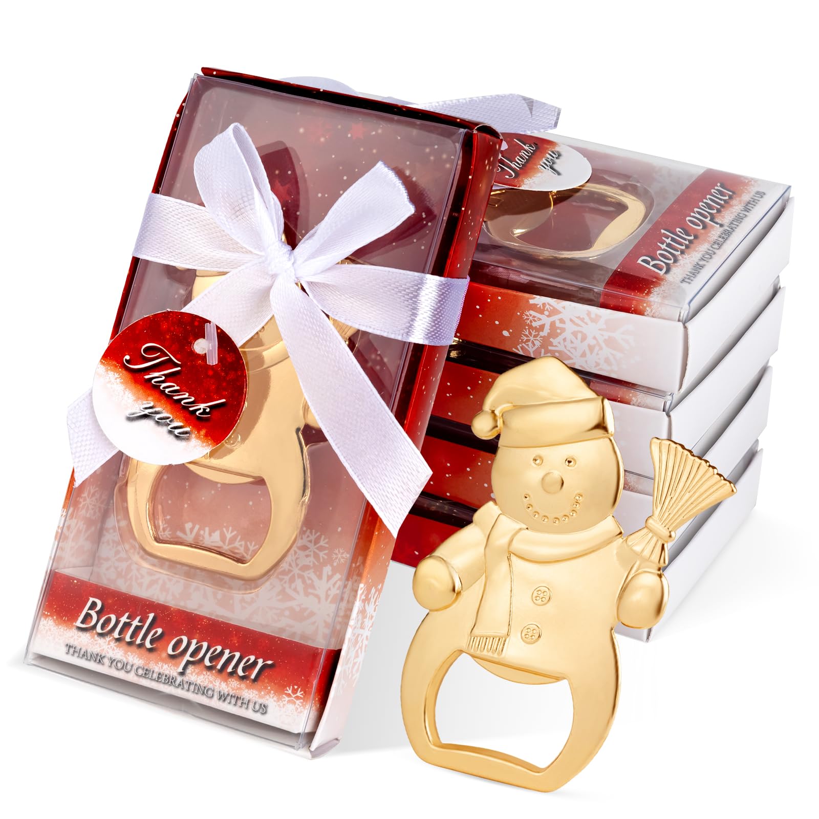 Photo 1 of 24Pcs Christmas beer bottle openers, Christmas tree snowman snowflake bottle openers and gift boxes, winter themed party decoration gifts and celebrations, guest souvenirs(snowman)