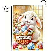 BlissYard Happy Easter Garden Flag 12x18 inch Double Sided Welcome Cute Bunny Banner Colorful Egg Decorations Easter Yard Flag for Summer Spring Outside Outdoor Decor