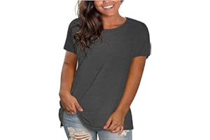 FINELYLOVE Plus Size Tops for Women Summer Basic Solid Tunic Spring Tops Crewneck Short Sleeve Shirts Dressy Casual Blouse