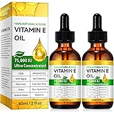 2PACK Vitamin E Oil for Face,100% Pure Vitamin E Oil,Organic Pure Vitamins E Oils,75,000 IU for Plump Skin,Body - Natural Antioxidant for Dryness, Wrinkles, Scars & Stretch Marks