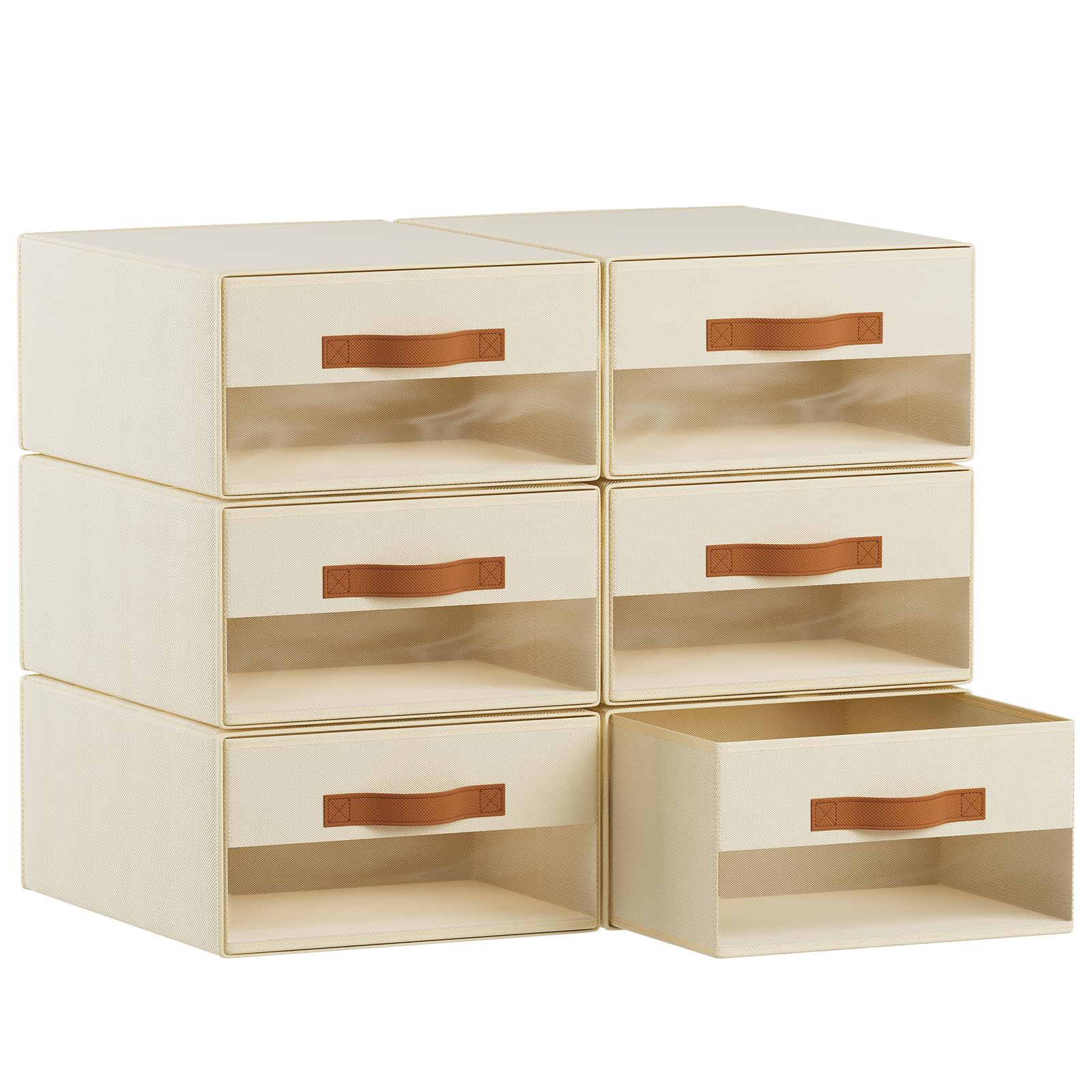 Photo 1 of Homsorout Large Closet Storage Bins - 6 Pack Pull-Out Stackable Fabric Boxes with Clear Window, Foldable Closet Visible Storage Container for Bedroom, Living Room, Home Shelves, Beige