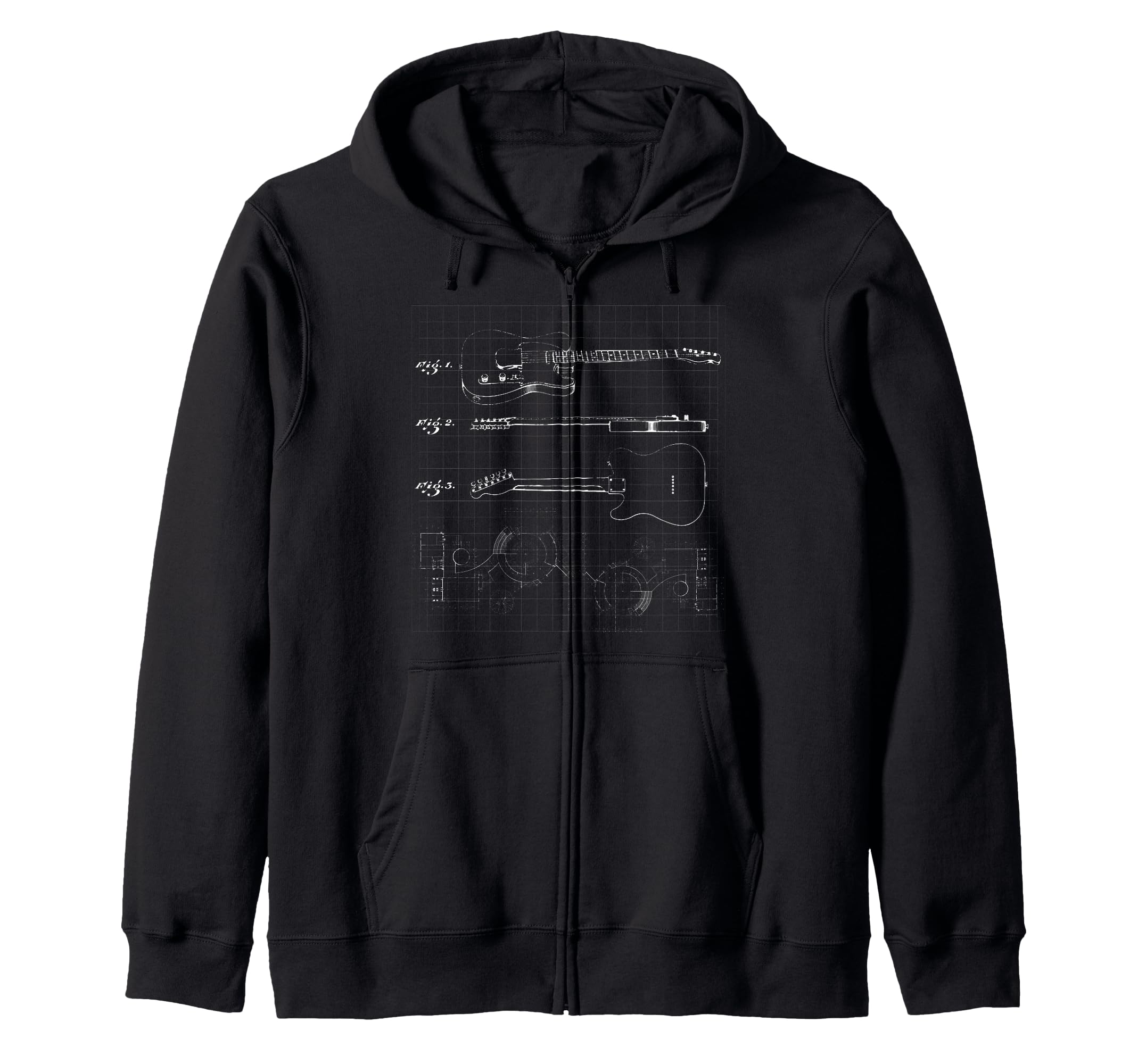 Guitar Patent Print 1955 I Vintage Patent Print Art Guitar Zip Hoodie