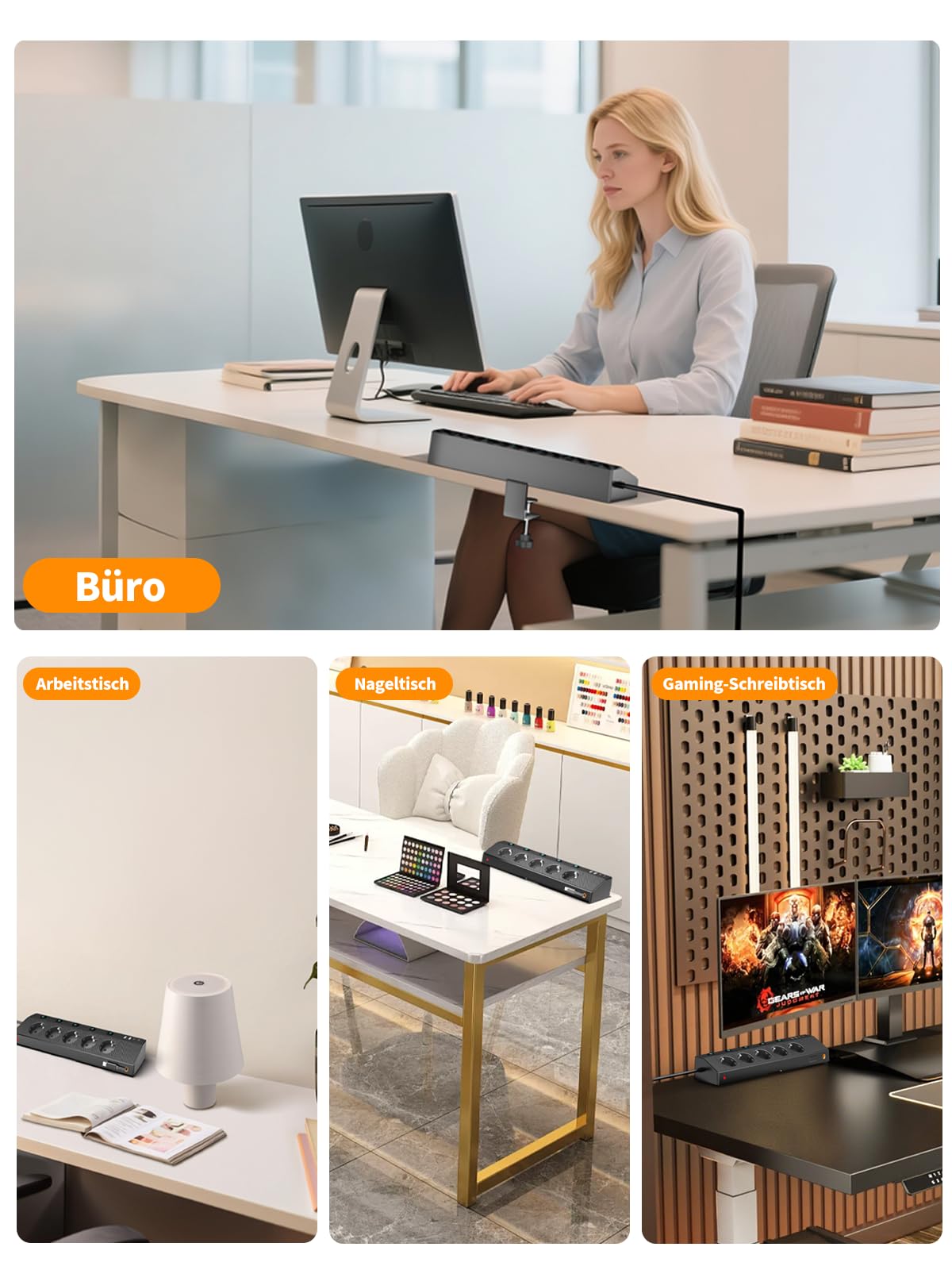 Tischsteckdose Steckdosenleiste mit 2 USB C (PD 30W), PASSUS 5 Fach Mehrfachsteckdose Schreibtisch mit Überspannungsschutz & Einzeln Schaltbar, 10-in-1 Ecksteckdose mit 2M Kabel für Büro, Schwarz 8