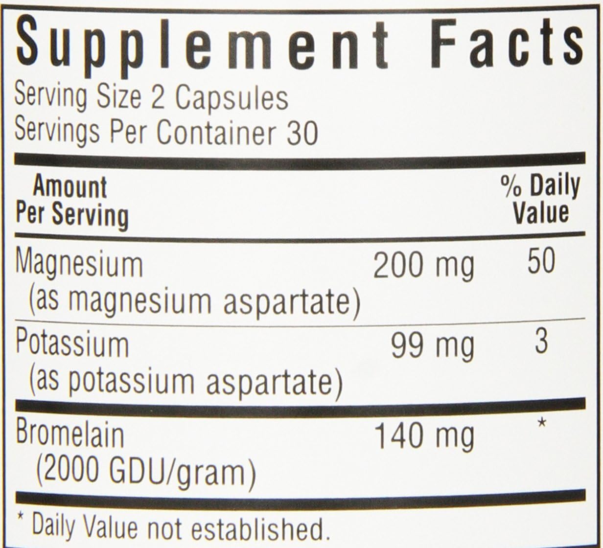 BlueBonnet Magnesium Potassium Plus Bromelain Vegetarian Capsules, 60 Count: Health & Personal Care