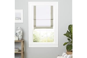 Exclusive Home Frontera 100% Blackout Roman Shade, 34"x64", White/Greige