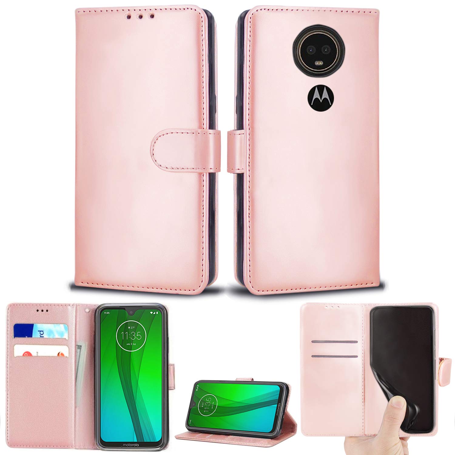 Mobile Stuff Motorola Moto G7 Power Case, Leather Wallet with Flip Cover, Credit Card Pockets and Stand Compatible For Moto G7 Powe (6.2") (Rose Gold)