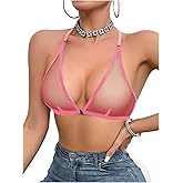 SOLY HUX Women's Sheer Mesh Through Bra Sheer Bralette Front Closure Deep V Neck Wireless Lingerie Sexy Lingerie Bra