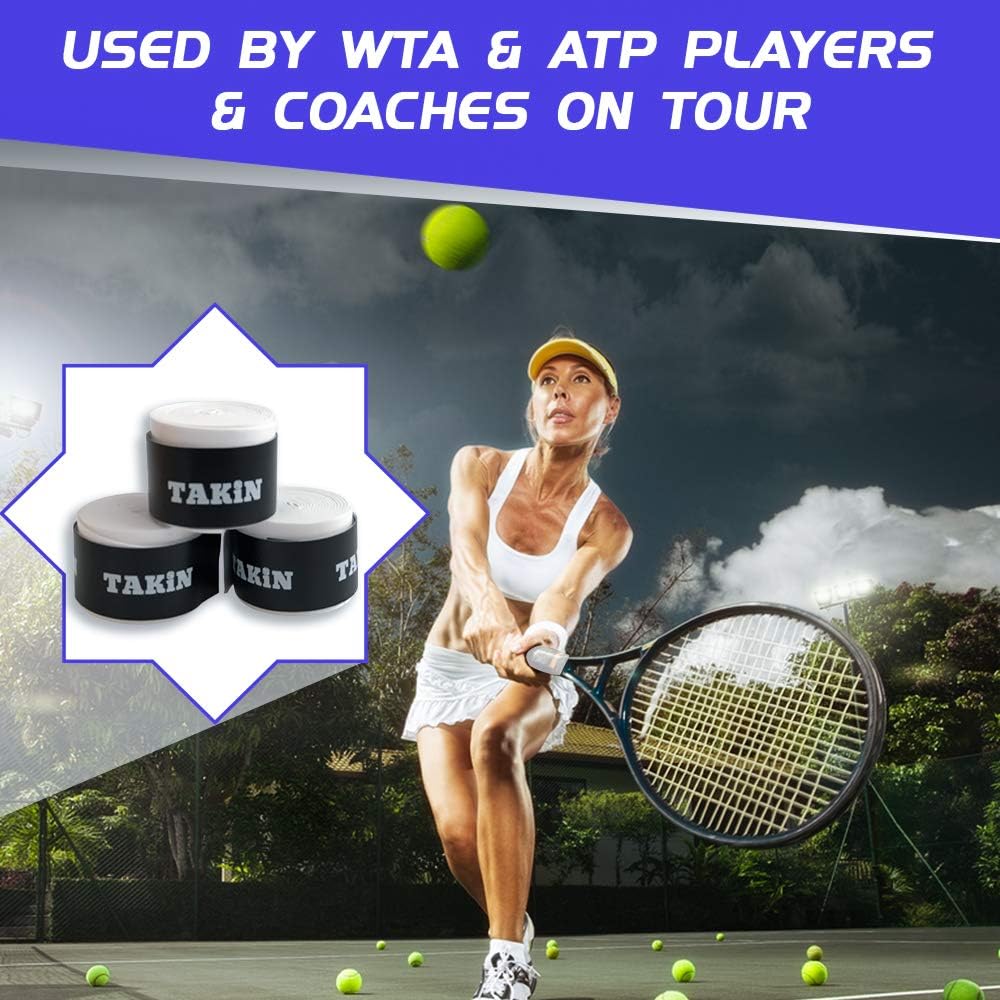 Takin Best Tacky Tennis Grips - Absorbent Over Grip for Tennis Racquet Handle - White Tennis Racket Grip Tape Replacement for Rackets - 3 Pack Overgrips and Overwraps : Sports & Outdoors