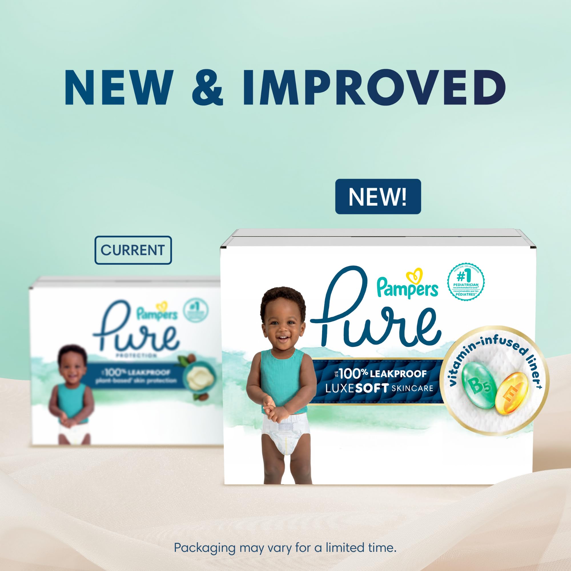 Pampers Pure Protection Baby Diapers, Size 4, 150 Count, Up to 100% Leakproof, Premium Plant-based Skin Protection, Hypoallergenic Soft Diapers