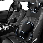 GEEYONTEK Car Lumbar Support Pillow and Neck Pillow kit for Back & Neck Pain Relief Ergonomic Memory Foam Car Seat Headrest & Lumbar Cushion with Adjustable Strap for Driving Seat/Office Chair Black