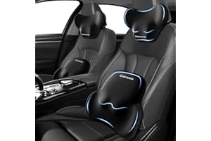 GEEYONTEK Car Seat Lumbar Support Pillow & Neck Pillow Back Sciatica Tailbone Pain Relief Car Pillow Ergonomic Memory Foam Back Support for Driving Seat, Office Chair, Wheelchair-2pcs, Black