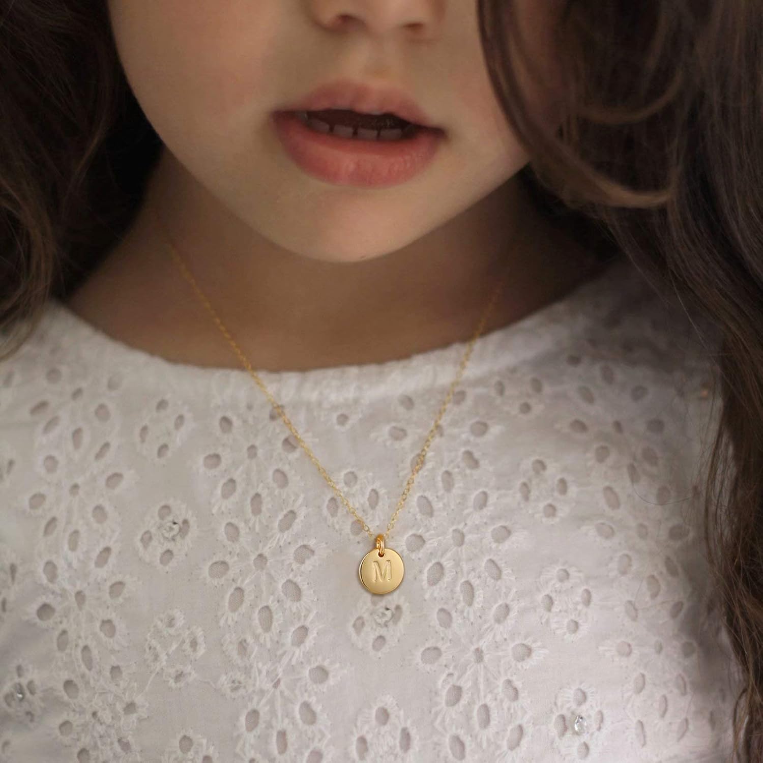 Disc Letter Necklaces for Kids Jewelry, 14K Gold Filled Disc Engraved Double Side Hammered Initial Necklace Personalized Alphabet Letter Necklace Women Pendant J: Jewelry