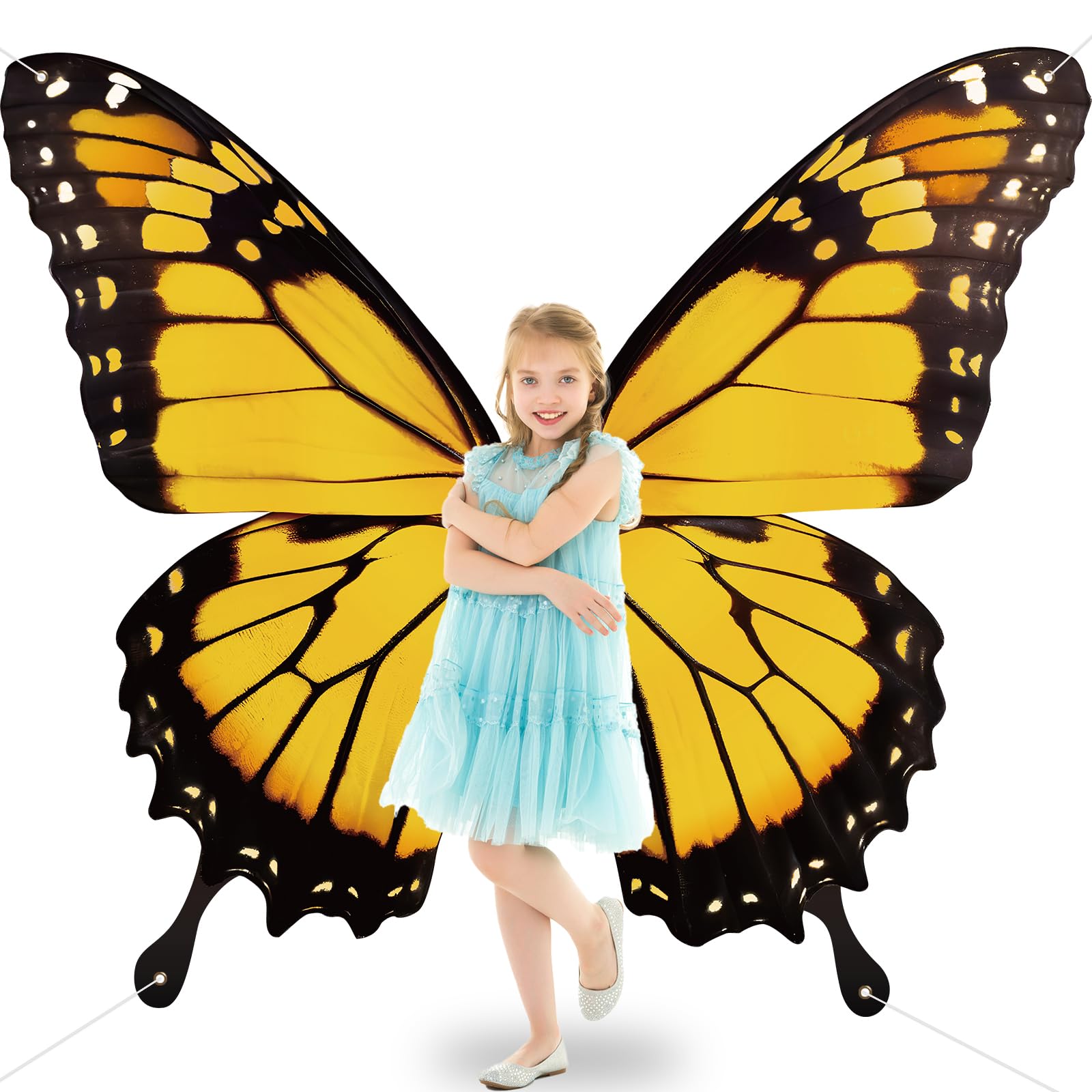 Photo 1 of Butterfly Wings Backdrop Decorations Yellow Large Monarch Butterflies Halloween Decor Photograph Background for Fall Insect Butterfly Party Birthday Supplies for Photo Booth Wall