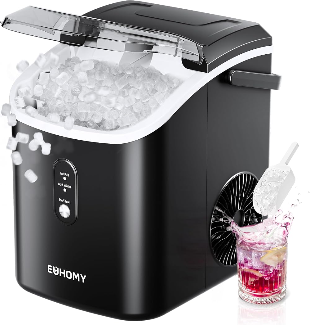 EUHOMY Nugget Ice Maker Chewable Ice Machine 6 Mins Self-Cleaning Quiet