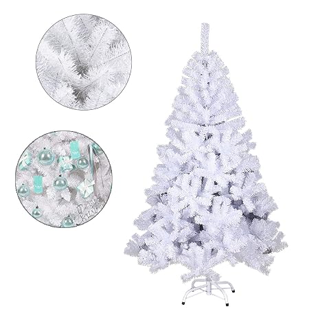 Wolketon 150cm Weiß Künstlicher Weihnachtsbaum Einzigartiger Kunstbaum Weihnachtsdeko Schwer Entflammbar Mit Metallständer Für Den