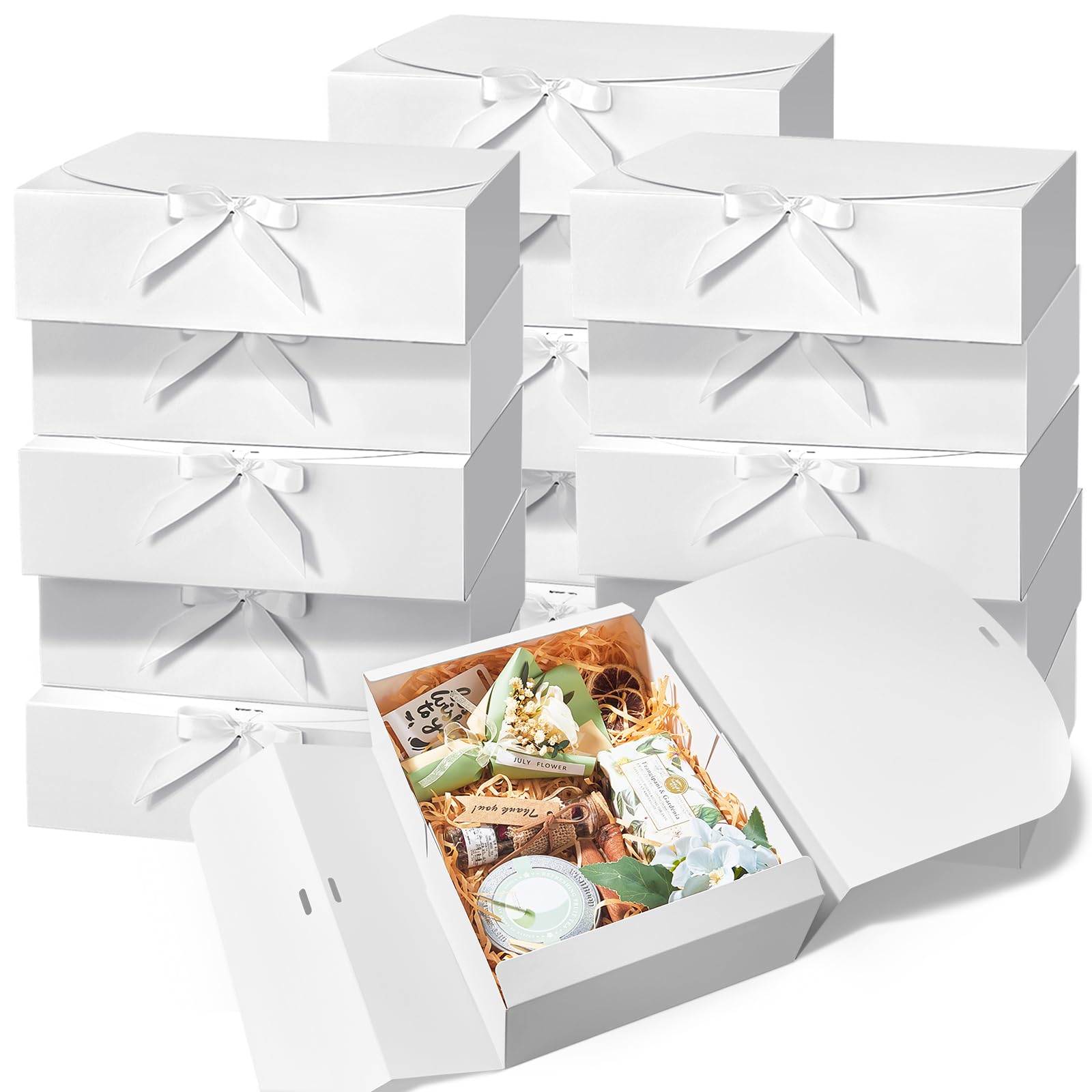 Photo 1 of Kucoele 15 PCS Gift Boxes with Lids for Presents, 10.6 x 7.8 x 3.1 Inches White Bridesmaid Proposal Boxes with Ribbons for Wedding, Birthday, Party and Bride Shower Packaging