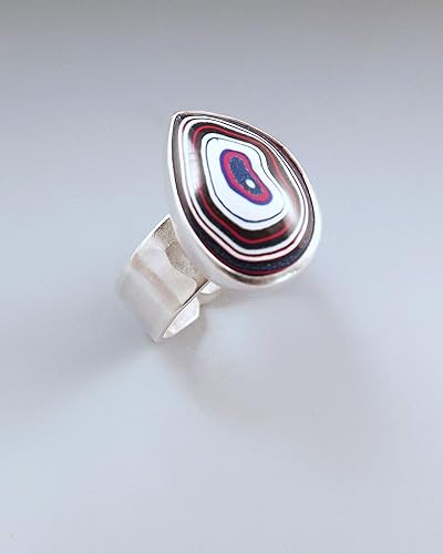 Amazon Com Fordite Ring Detroit Agate Little Bull S Eye Michigan Made Fordite Silver Ring Handmade