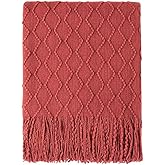 BOURINA Rust Throw Blanket 50x60 Inches Throw Textured Solid Soft Sofa Throw Couch Knitted Decorative Blanket