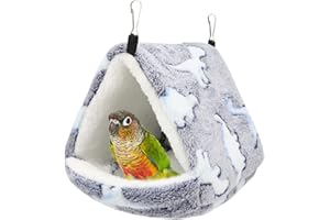Hypeety Winter Warm Bird Nest Triangle Cotton Nest Warm and Thick Bird Shed Hut Plush Fluffy Parrot Hanging Hammock Bird Hideaway for Parrot Budgies Parakeets Cockatiels Conures Hamster (Grey, L)