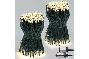 SANJICHA 2-Pack 66FT 200 LED Christmas Lights, 13 Modes Extendable Christmas Tree Lights with Timer & Memory, Waterproof Twinkle Fairy Lights Green Wire Outdoor String Lights Indoor for Xmas Tree (Warm White)