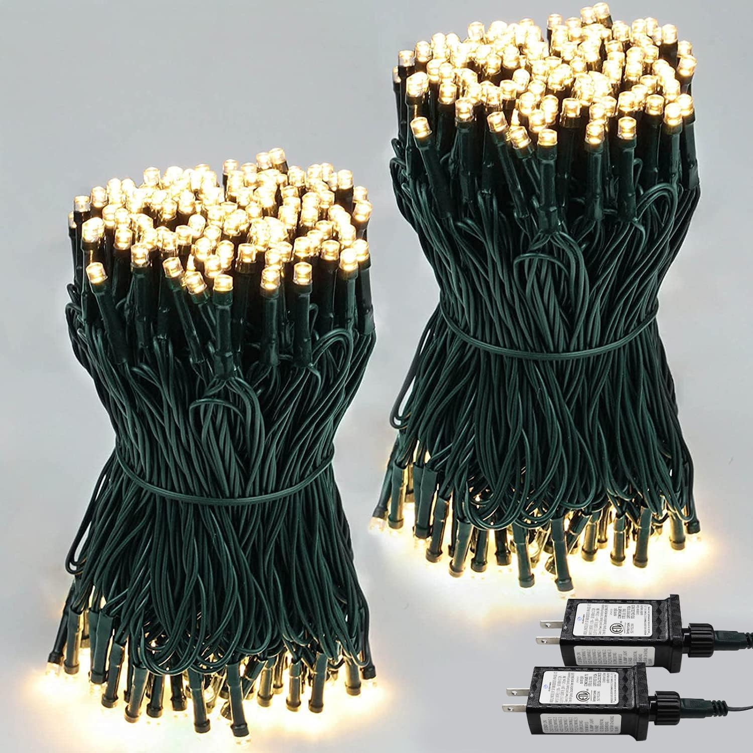 Photo 1 of 2-Pack 66FT 200 LED Christmas Lights, 13 Modes Extendable Christmas Tree Lights with Timer & Memory, Waterproof Twinkle Fairy Lights Green Wire Outdoor String Lights Indoor for Xmas Tree (Warm White)