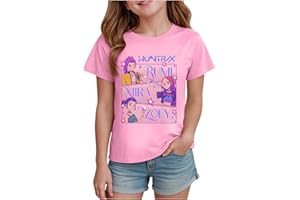 Girls Kpop Demon Cartoon Print Tops Cute Anime T-Shirts Pink Shirt Kids Short Sleeve Trendy Crew Neck Tees