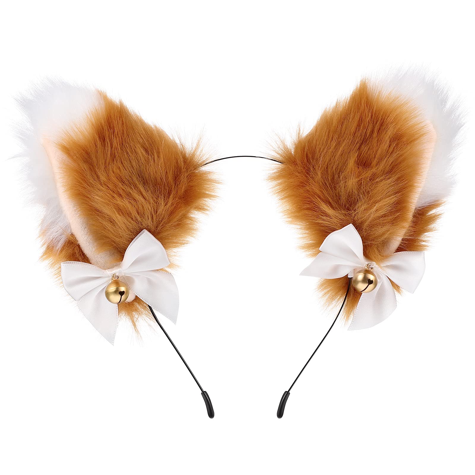 Fox Ears Headband Plush Anime Animal Headband Cosplay Fur Cat Ears Hairband Party Costume Hair Accessories for Kids and Adults Brown