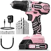 AVID POWER 20V MAX Power Drill Kit, Cordless Drill Set with Battery and Charger, 2 Variable Speed, 3/8-Inch Keyless Chuck, 19 Position and 22pcs Bits - Pink