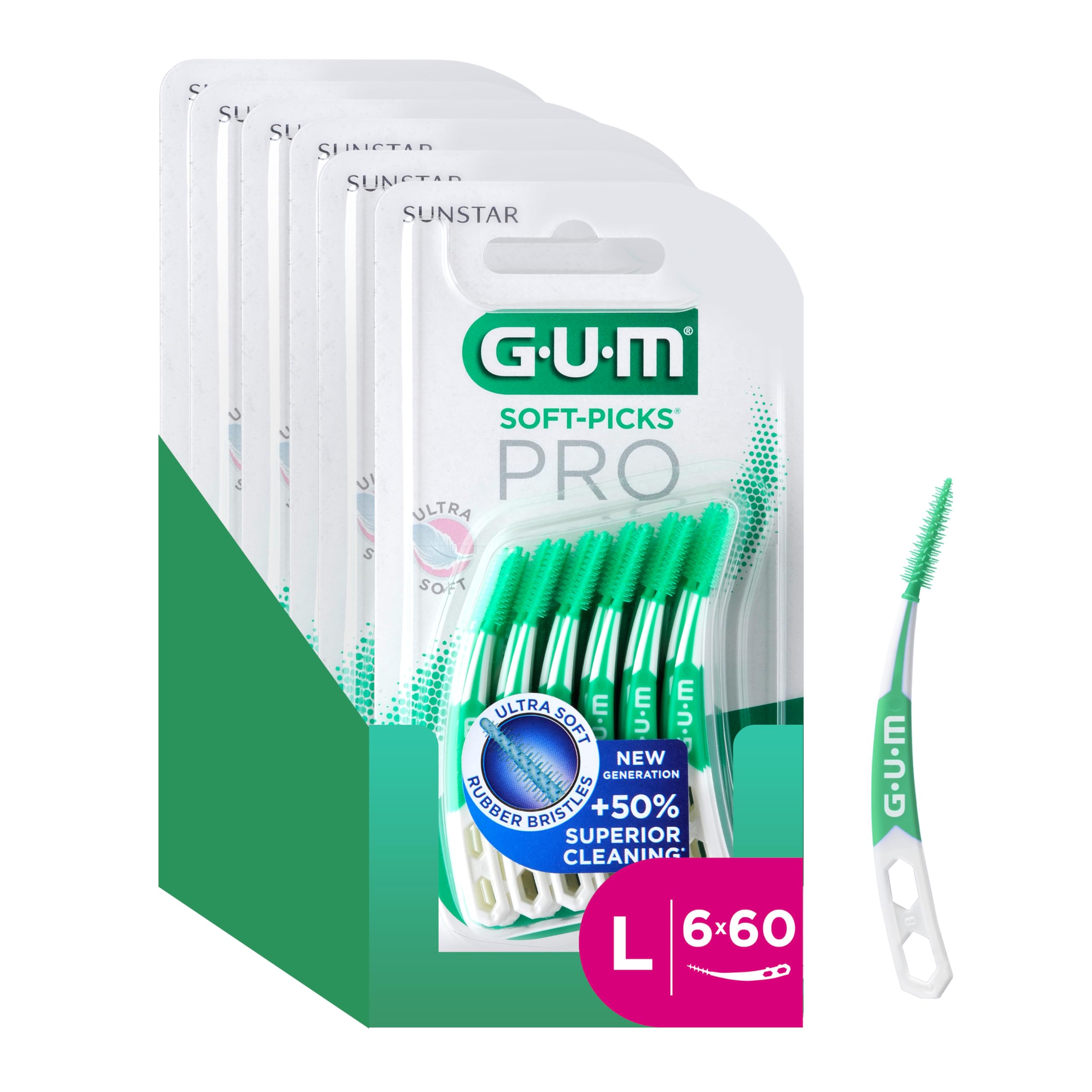 GUM Soft-Picks PRO interdental Cleaners | Curved Shape for Easy Access to Hard-to-Reach Areas | Gentle Action for Sensitive Gums | [L - 6x60]