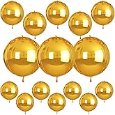 CEMECER 4D Gold Round Foil Balloons,10" 15" 22" 4D Clear Ball Balloon for Birthday Party Favors, Wedding Supplies Party Decorations 15PCS.(Gold)