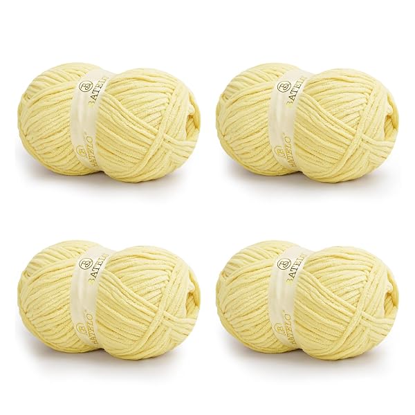 BATELO SUPER BULKY YARN FOR CROCHETING, 4 LARGE SKEIN(EACH 10.5OZ/300G, 220YDS/201M) FOR BABY BLANKET/AMIGURUMI/HOME DECOR(PASTEL YELLOW)