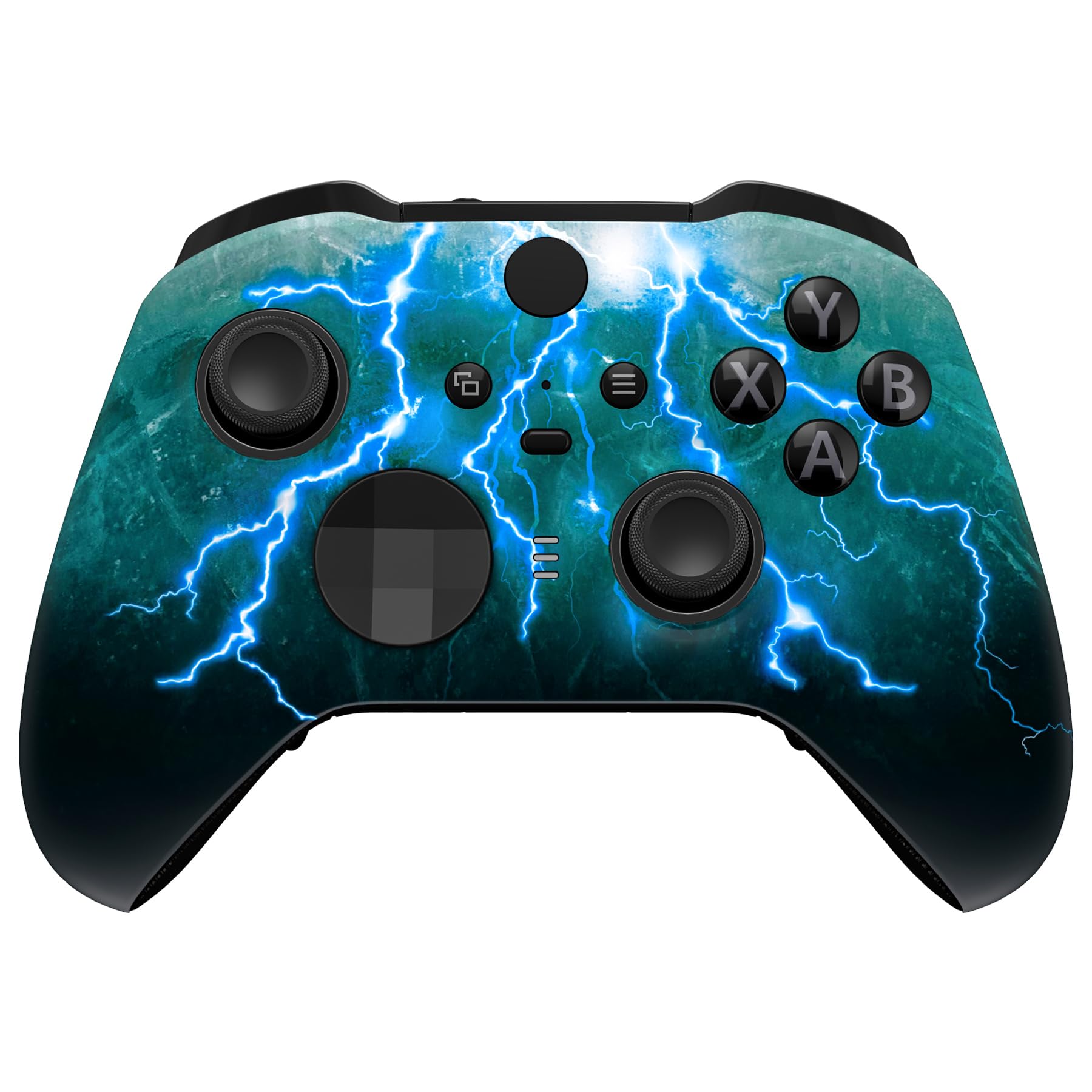 eXtremeRate Green Storm Thunder Replacement Faceplate Cover for Xbox One Elite Controller Series 2 (Model 1797), Soft Touch Front Housing Shell & Accent Rings for Xbox Elite Series 2 Core Controller