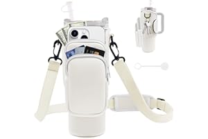 JEBEALUO Water Bottle Carrier Bag with Phone Pocket for Stanley Cup 40/30 oz, Water Bottle Holder with Adjustable Strap& Straw Cover, Stanley Cup Accessories