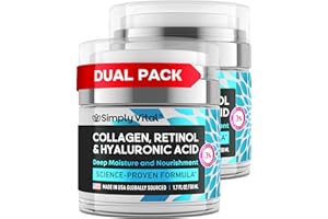 SimplyVital Anti-Aging Collagen Retinol Cream for Face, Neck & Décolleté with Hyaluronic Acid - Made in USA, Daily Collagen, Retinol & Hyaluronic Acid Cream, 2-Pack