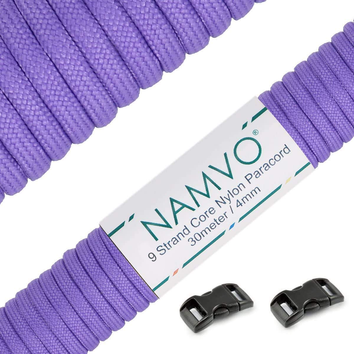 Namvo 100 Feet, 9 Inner Strands, Strong Breaking Strength, 4mm Diameter 550 Paracord Mil Spec Type III Nylon Parachute Cord Purple
