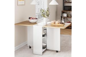 IDEALHOUSE Space Saving Folding Dining Table with 2 Tier Storage-Extendable Drop Leaf Farmhouse Wood Kitchen Dining Room Tables Set for 4, Collapsible Expandable Rectangle Dinner Kitchen Office Furniture