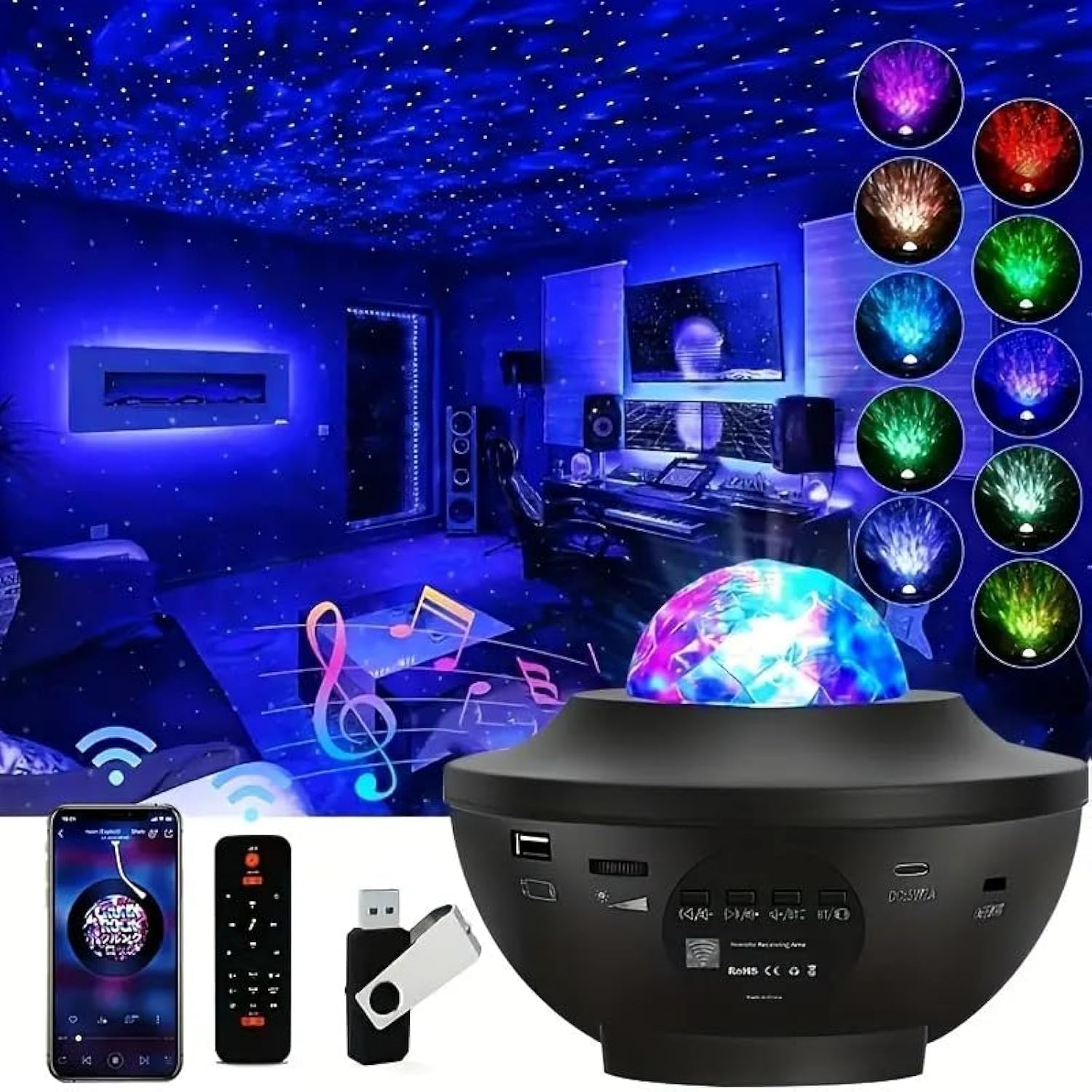 Perkisboby Galaxy Projector Star Light Projector Ocean Wave LED Night Light Lamp with Remote Control Colors Changing Music Bluetooth Speaker Timer for Baby