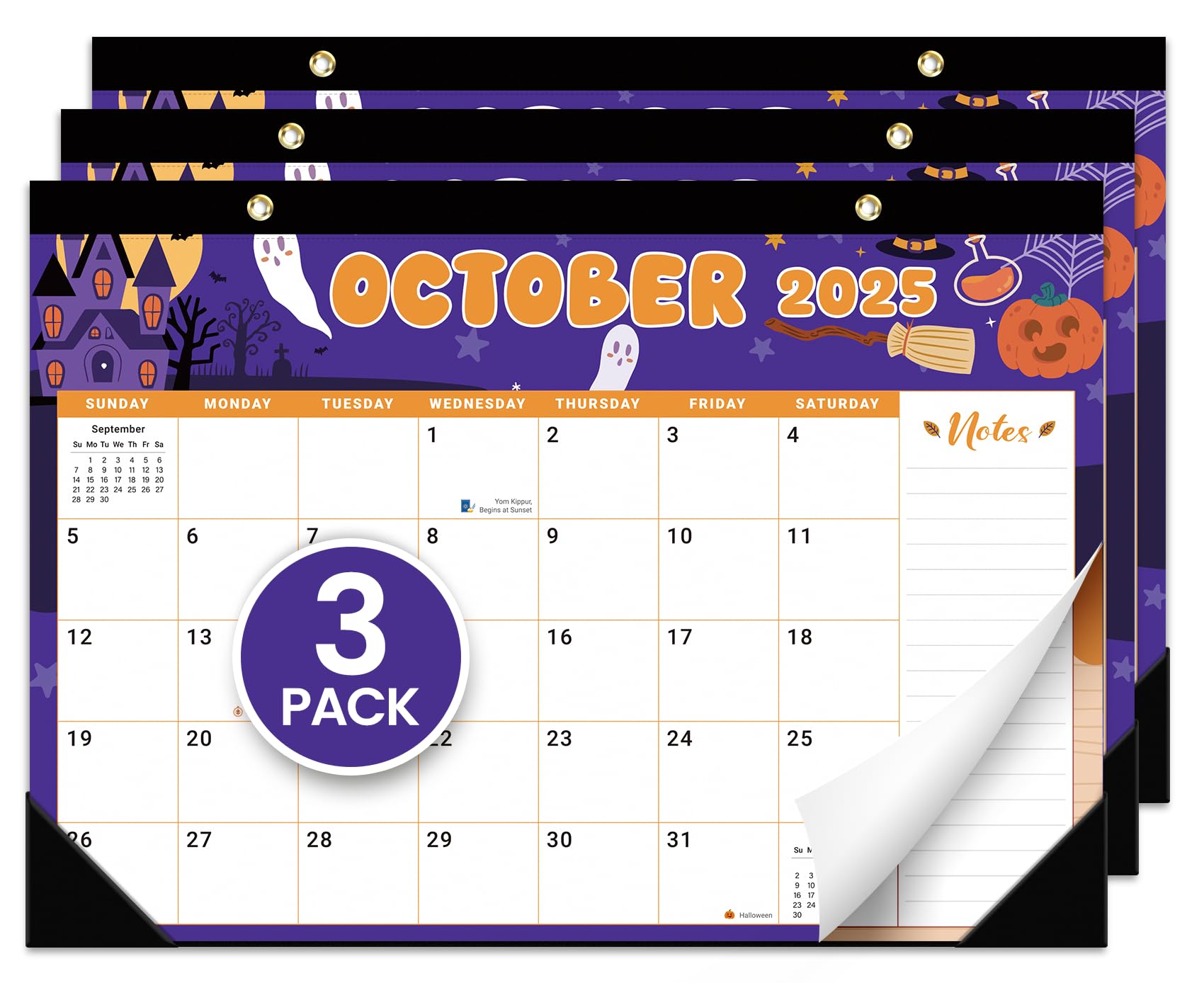 3 Pack of Desk Calendar 2026, 21 Months Calendar Runs from October 2025 to June 2027 - Large 17" x 12" Desktop/Wall Monthly Planner for Home School, or Office - Watercolor Festival Image