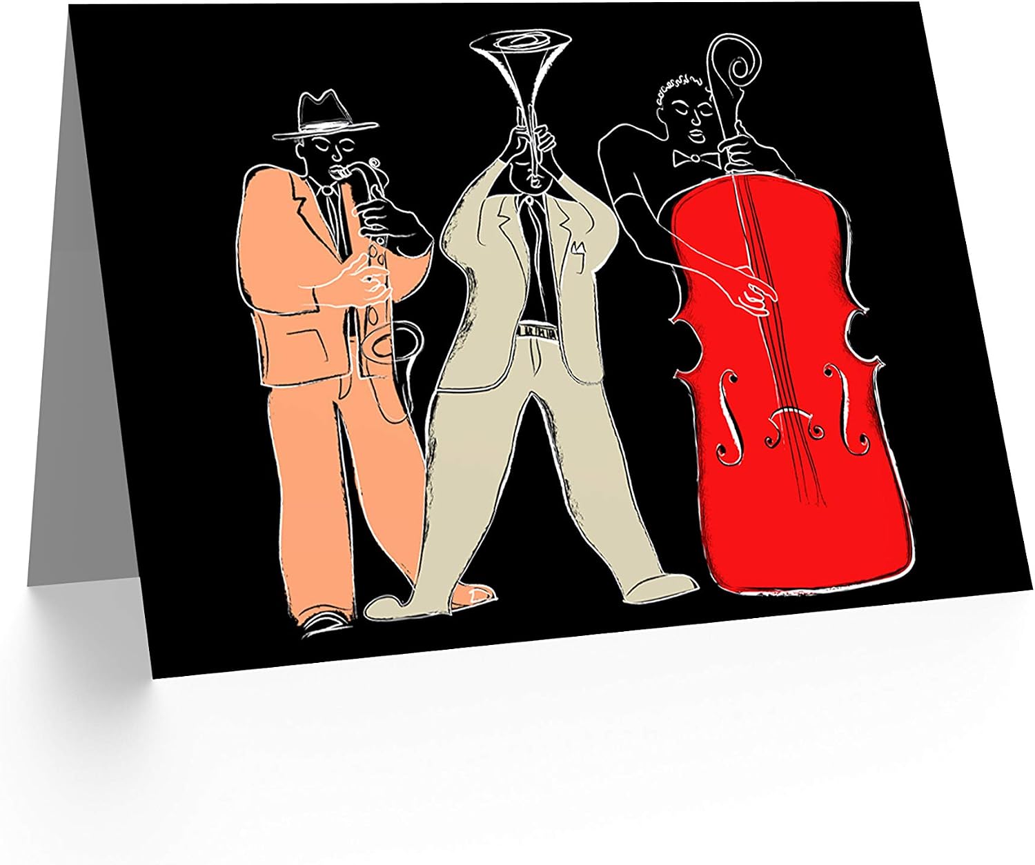 Wee Blue Coo Musicians Jazz Modern Illustration Greeting Card With Envelope Inside Premium Quality - Image 3