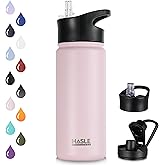 HASLE OUTFITTERS Insulated Water Bottle 16 oz Double Wall Vacuum Stainless Steel Water Bottle Leak Proof for School Wide Mouth with Straw Lid & Spout Lid Keeps Cold and Hot(Pink,1pack)
