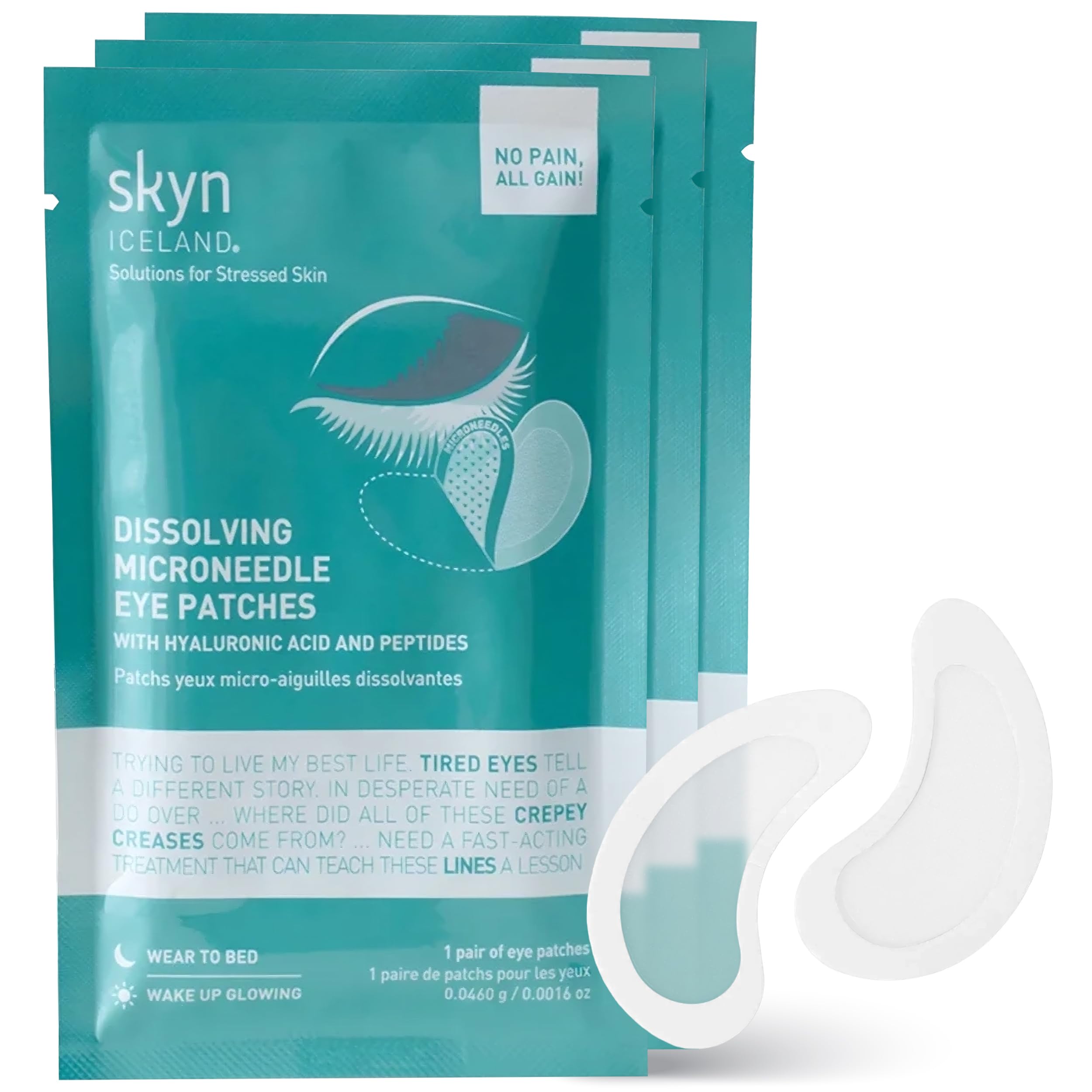 skyn ICELAND Dissolving Microneedle Eye Patches with Hyaluronic Acid & Peptides: to Hydrate, Firm and Smooth Fine Lines (3 Pack)