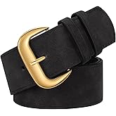 WHIPPY Wide Suede Belt for Women Fashion Ladies Thick Belt for Dresses with Retro Gold Buckle