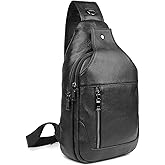 Polare Cowhide Leather Waterproof Casual Daypack Sling Shoulder Chest Crossbody Bag For Men