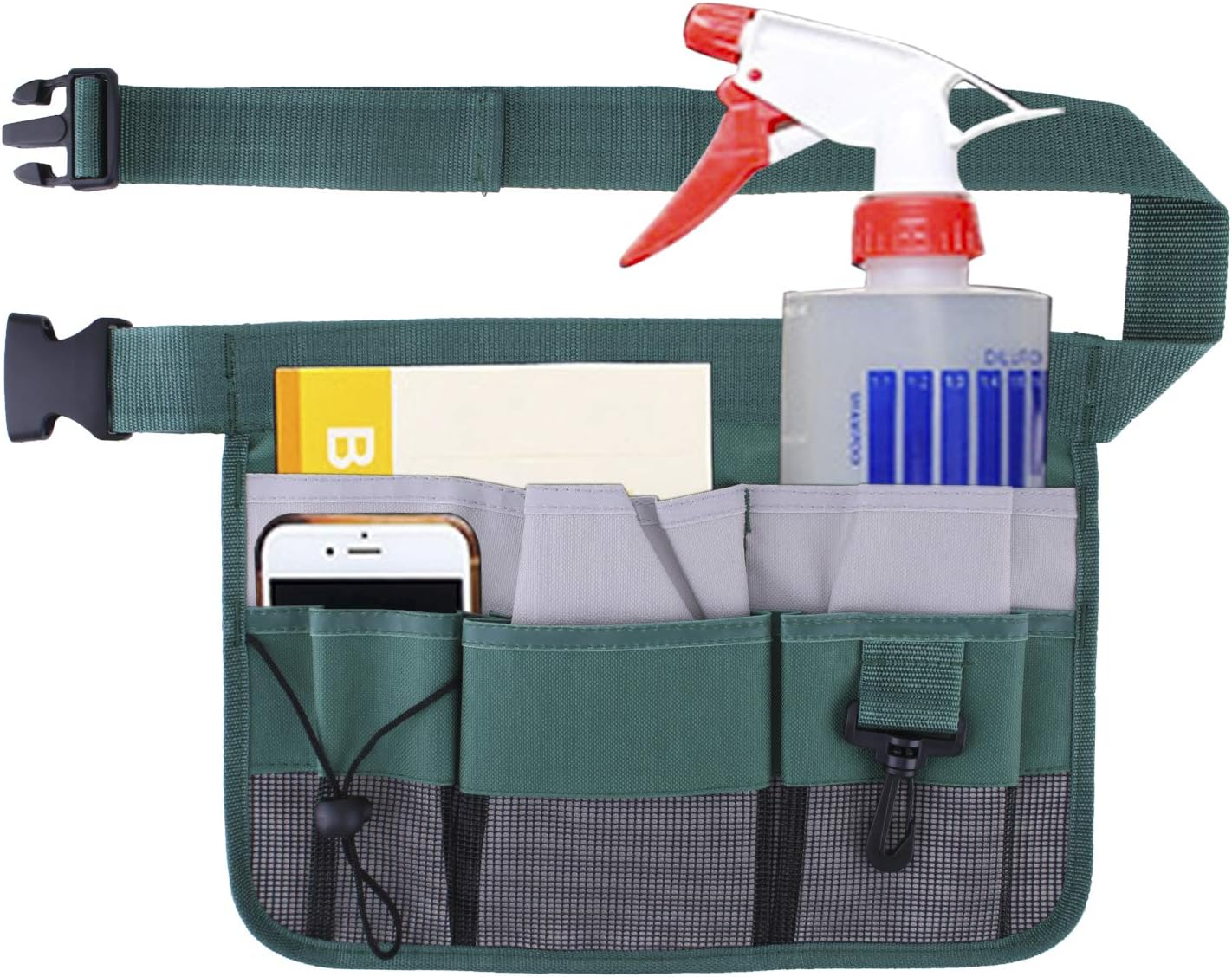 Geboor Gardening Tool Waist Bag Belt Heavy Duty Oxford Tool Apron with 7 Pockets of Different Sizes and Depth (Green)